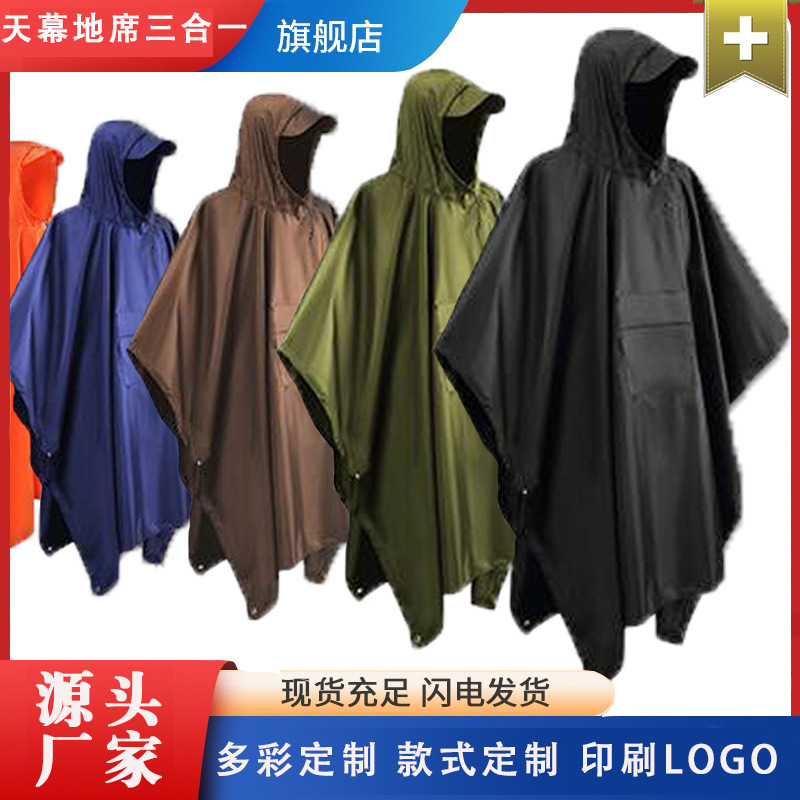 Foreign Trade Raincoat Three-in-One Cloak Canopy Outdoor Hiking Multifunctional Rainstorm-proof Poncho Thickened and Long Cross-border Style