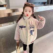 女童外套秋冬加厚儿童棒球服2025新款女孩摇粒绒洋气衣服宝宝童装