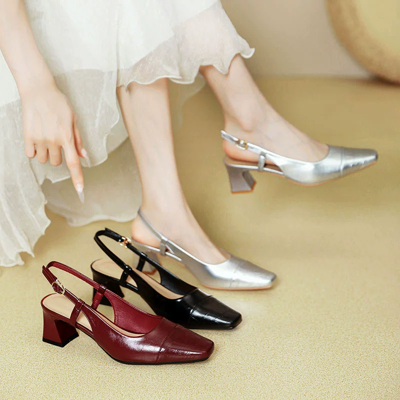 Французские туфли на каблуках с толстыми каблуками