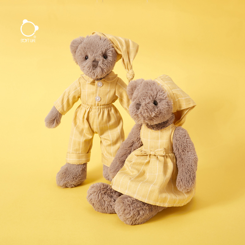 软生活可爱黄色睡衣情侣熊儿童安抚毛绒玩具送女生生日礼物批发