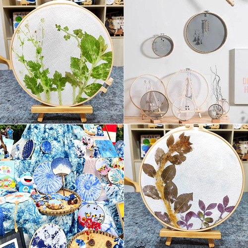 Bamboo Embroidery Hoop Wood Stand Tie-Dye Handmade DIY Batik Bamboo Frame Tool Cross-Stitch Ring Embroidery Hoop Fixing Stand Bracket