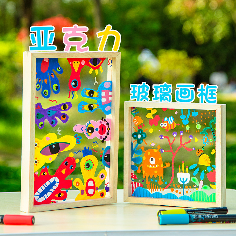 acrylic photo frame transparent frame kindergarten work display frame pvc glass painting diy material creative solid wood frame