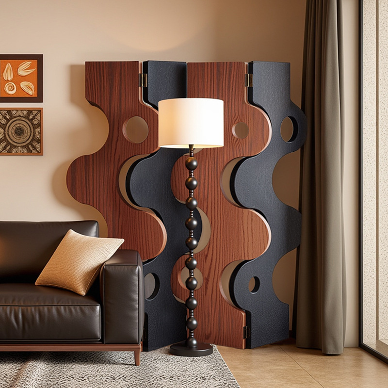 French-Style Vintage Solid Wood Screen for Living Room Partition, Foldable Decorative Entrance, Mid-Century Designer Art, Light Luxury Folding Screen