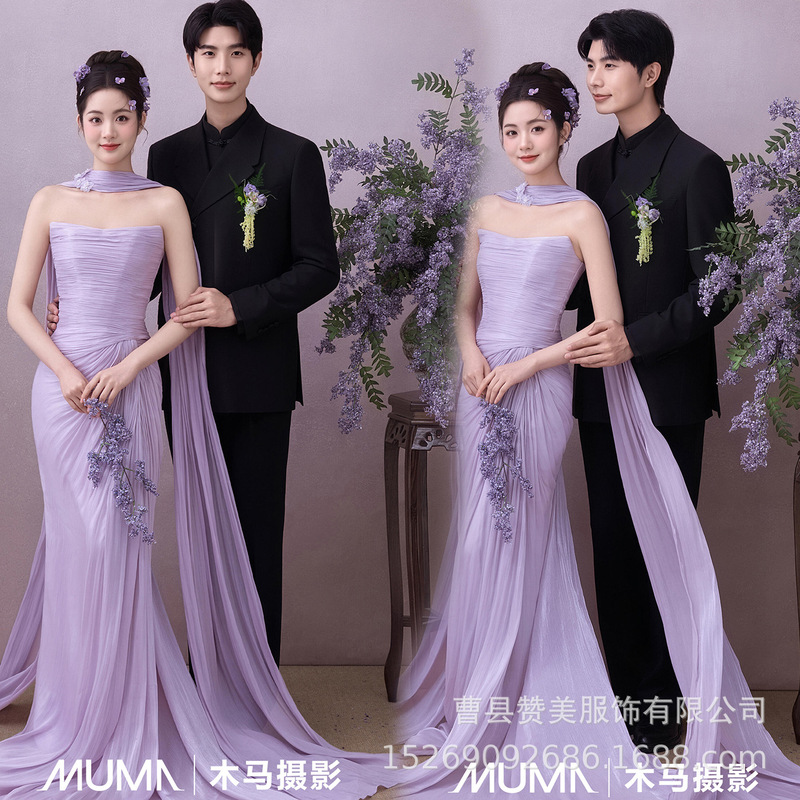 Photo Studio's New French-Style Retro High-End Purple Strapless Gown, Pure Desire Style Engagement Party Photo Shoot, Artistic Photography Photo Studio's New French-Style Retro High-End Purple Strapless Gown, Pure Desire Style Engagement Party Photo Shoot, Artistic Photography
