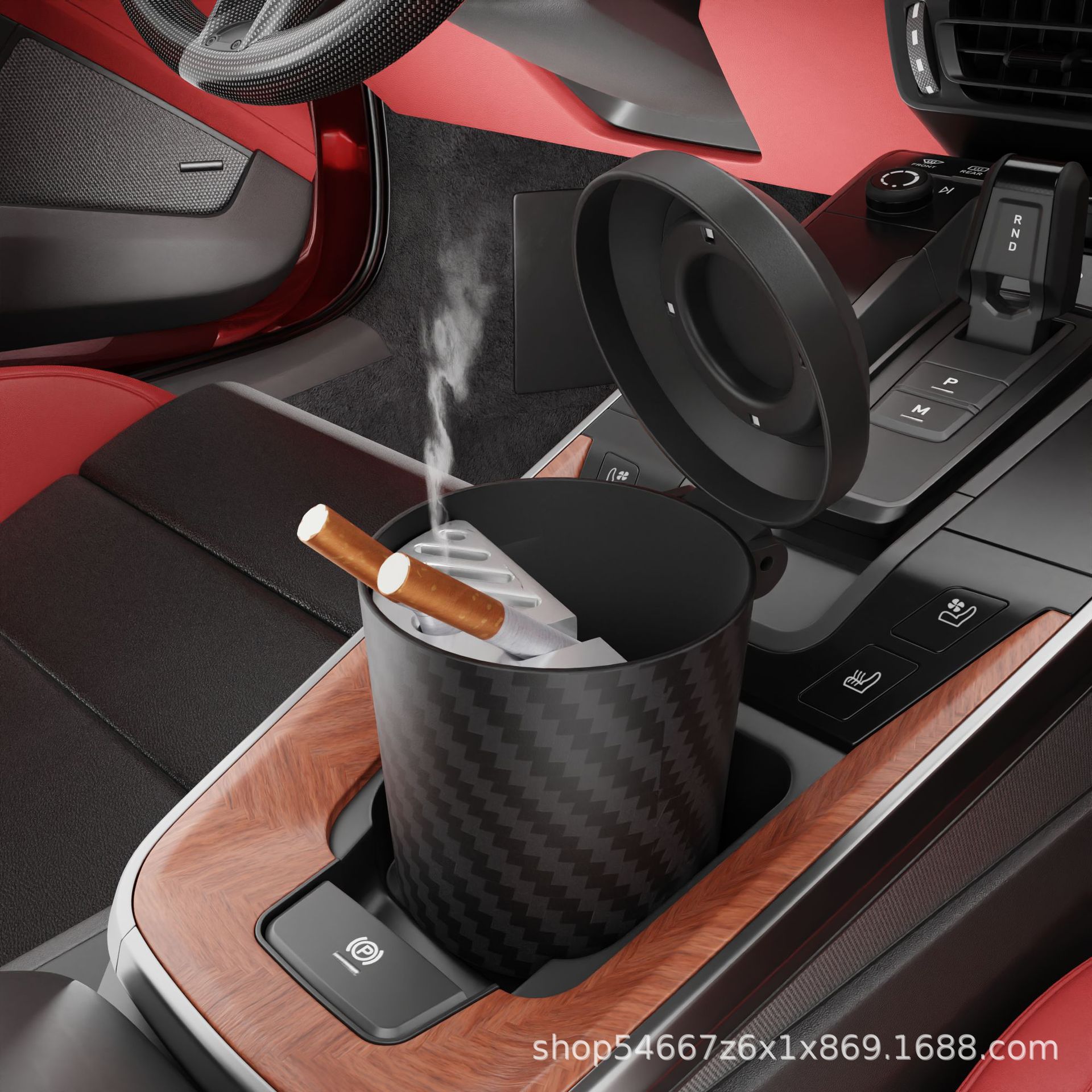 Creative car ashtray carbon fiber pattern men's car advanced multifunctional suspension with cover covered automotive supplies wholesale