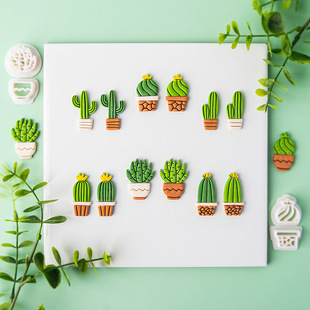 New Fresh Cactus Earrings Soft Pottery Mold Green Plant Jewelry Pendant Ear Hanging Clay Cutting Mold Hand Tool