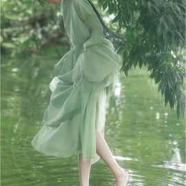 绿色素雅汉服女一整套魏晋交领古装超仙气清新淡雅古风飘逸套装