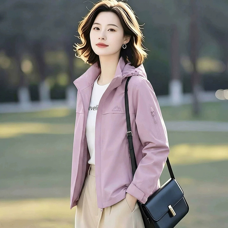 Women's outdoor windbreaker jacket 2026 new style petite windproof and waterproof spring and autumn casual short windbreaker for moms Women's outdoor windbreaker jacket 2026 new style petite windproof and waterproof spring and autumn casual short windbreaker for moms