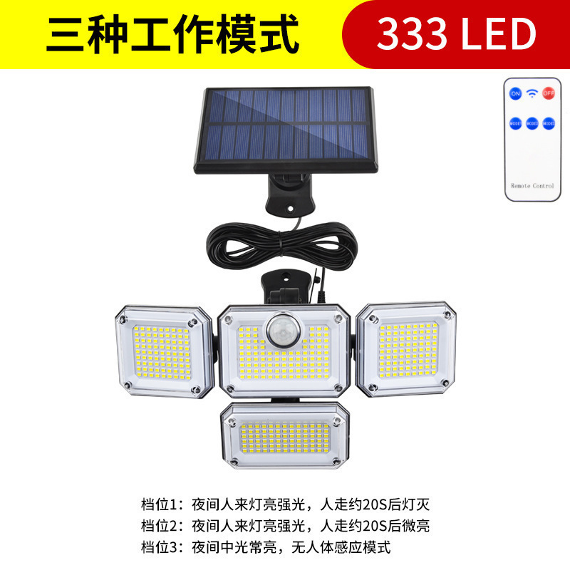 Lámpara de pared solar, lámpara de jardín al aire libre, hogar giratorio de cuatro cabezas, lámpara de jardín al aire libre impermeable, iluminación de inducción del cuerpo humano, farola