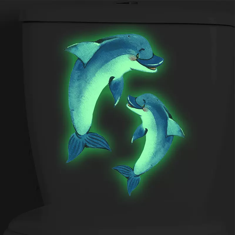 卡通夜光可爱海豚海底世界儿童马桶贴卫生间家居装饰墙贴自粘批发