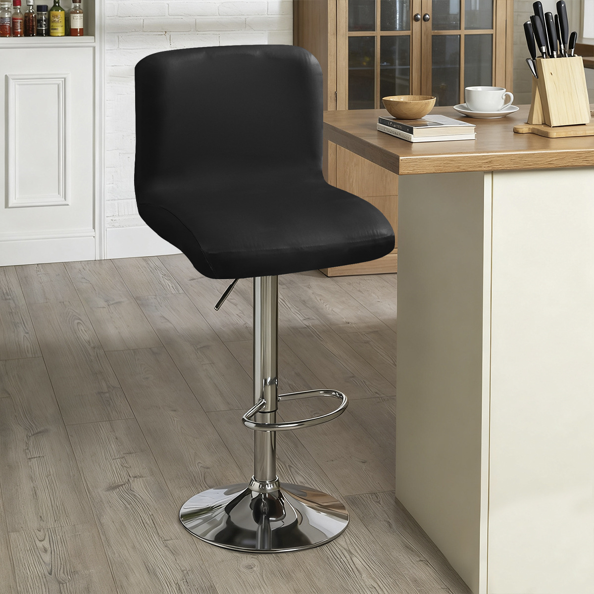 Funda elástica de PU de color sólido para silla de respaldo bajo, impermeable, antiarañazos para gatos, funda para taburete de bar, funda para taburete alto de cocina, funda para silla giratoria