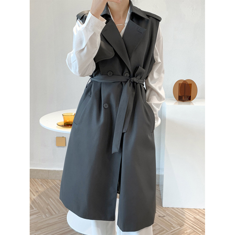 Orange Zhi 2026 Spring Women's Trench Coat Vest with Elegant Waist Tie, Simple and Stylish Mid-Length Coat Trench Coat 5563