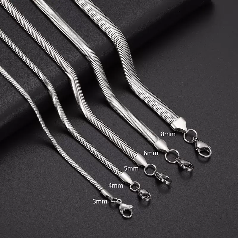 欧美嘻哈粗细扁蛇骨项链高街钛钢锁骨链项链百搭ins街头男女钛钢