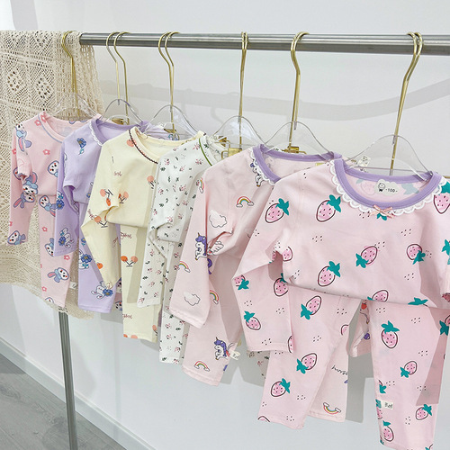 Anmeiya middle and large children's boneless Lycra underwear set ginger breathable boys and girls autumn clothes and autumn trousers two-piece manufacturer