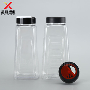 Square Seasoning Bottle Pet Transparent Barbecue Sprinkle Bottle with Hole Rotating Lid Pepper Powder Chili Powder White Sugar Seasoning Bottle