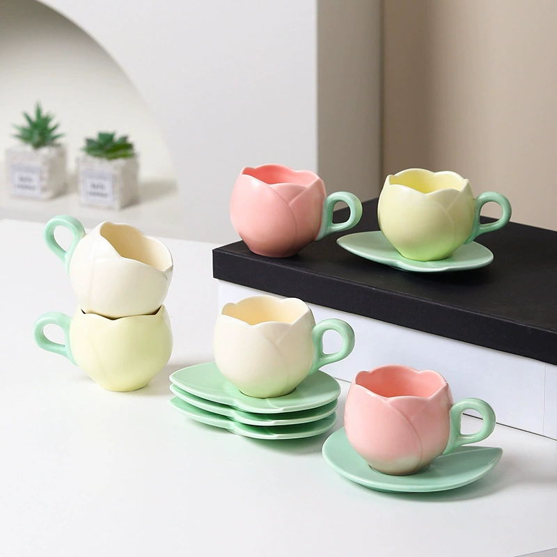 Набор кофейных чашек Tulip Household Ceramic Cappuccino Cups Breakfast Disc Concentrated Ceramic Coffee Cup Disc