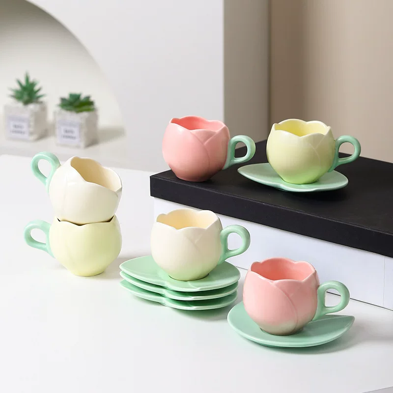 Набор кофейных чашек Tulip Household Ceramic Cappuccino Cups Breakfast Disc Concentrated Ceramic Coffee Cup Disc