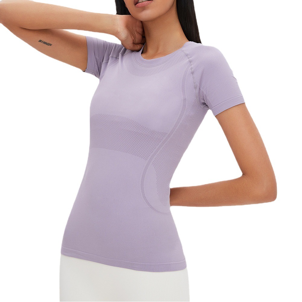 Liquidación, sin devoluciones ni cambios, camiseta deportiva de yoga sin costuras, versátil, transpirable, de manga corta.