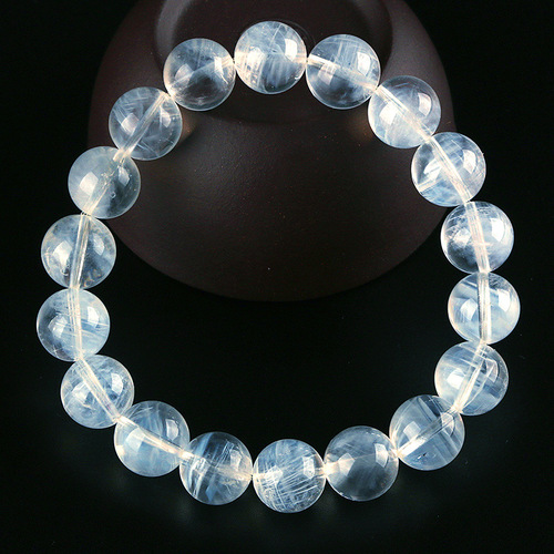 Natural Blue Pinwheel Stone Bracelet, Ice Blue Fluffy Pinwheel Crystal Accessory Wholesale, Angel Feather Blue Pinwheel Stone Bracelet