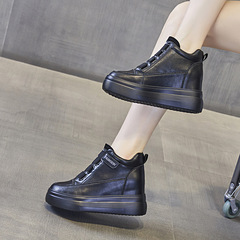 2024 new autumn and winter new height-increasing short boots for small people, thick-soled platform genuine leather casual thick-soled high-top shoes
