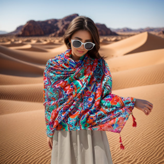 Autumn retro geometric universal fashionable scarf with tassels