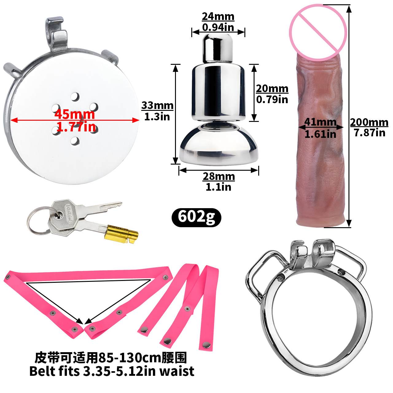 [3176a] k-04a 40mm arc ring + urine support base + l size penis + pu-5 pink elastic belt