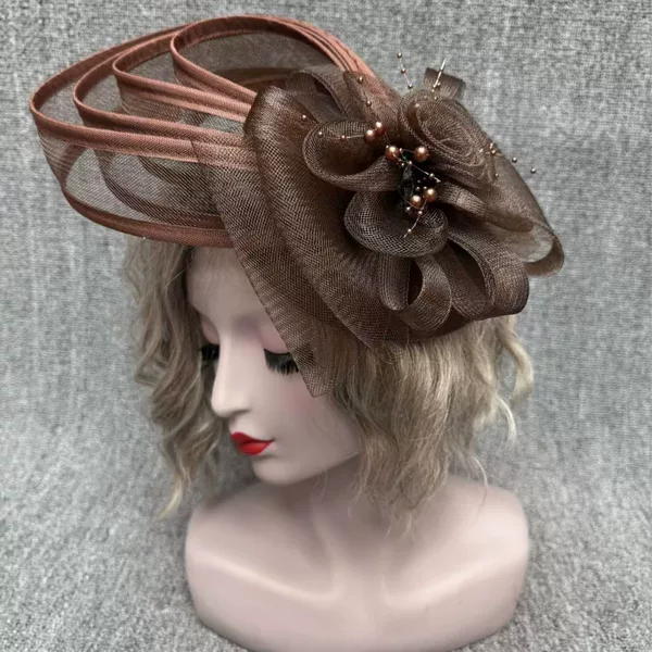 New Cross-Border Linen Top Hat Bridal Headwear with Mesh for Socialite Family Parties, Christmas Stage Performances