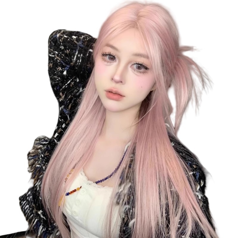 Polvo de pelucca frente dorada encaje largo cabello recto pelucca mujer cubierta universal cos2025 primavera y verano nuevo modelo