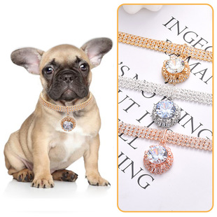 Factory new pet necklace round zircon rhinestone necklace color retention cat and dog jewelry high-grade collar cross-border