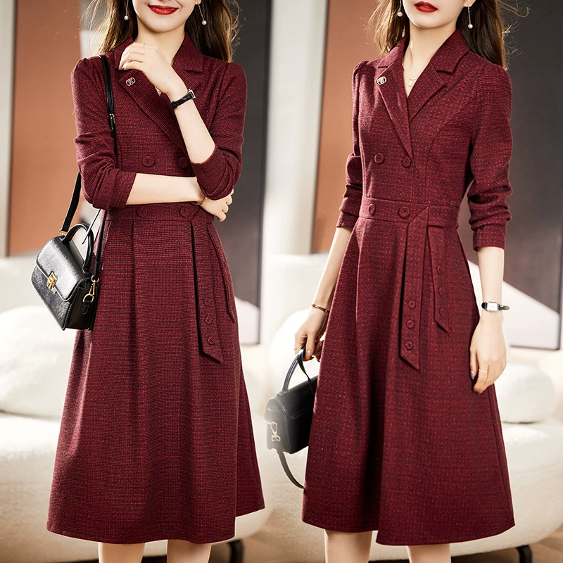 2023 Весенний новый цельный пригородный простой костюм с воротником и длинными рукавами, юбка средней длины
