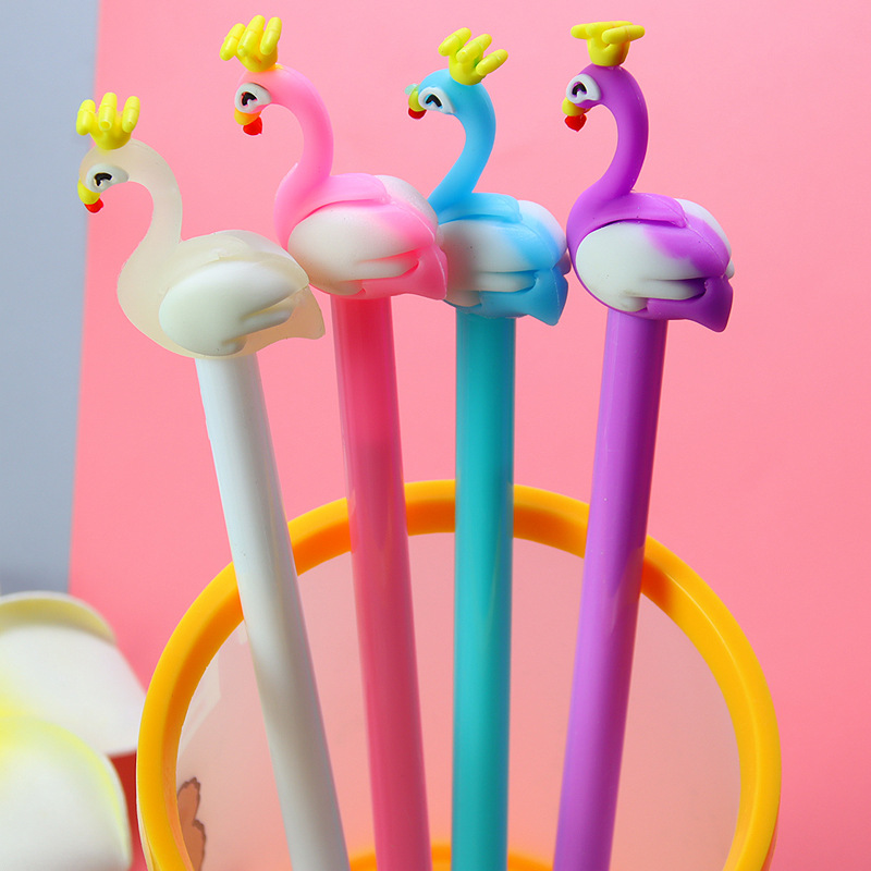 Corona de dibujos animados Flamingo pluma de gel papelería de estudiante lindo Cisne forma pluma de agua suministros de oficina pluma de la firma