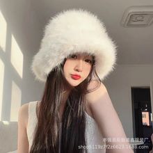 跨境欧美皮草渔夫帽女秋冬宽檐加厚毛盆帽纯色长毛绒帽子热销百搭