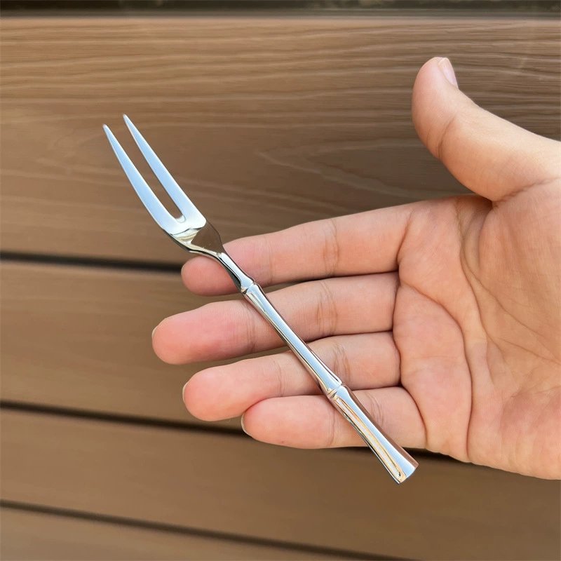Бамбуковая вилка для фруктов из нержавеющей стали 18-10, креативная милая маленькая вилка, бытовая вилка для десерта, торта, фруктов, вставка для фруктов