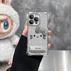适用iPhone16手机壳kt蝴蝶结华为oppo/vivo小米苹果15/14支架手绳