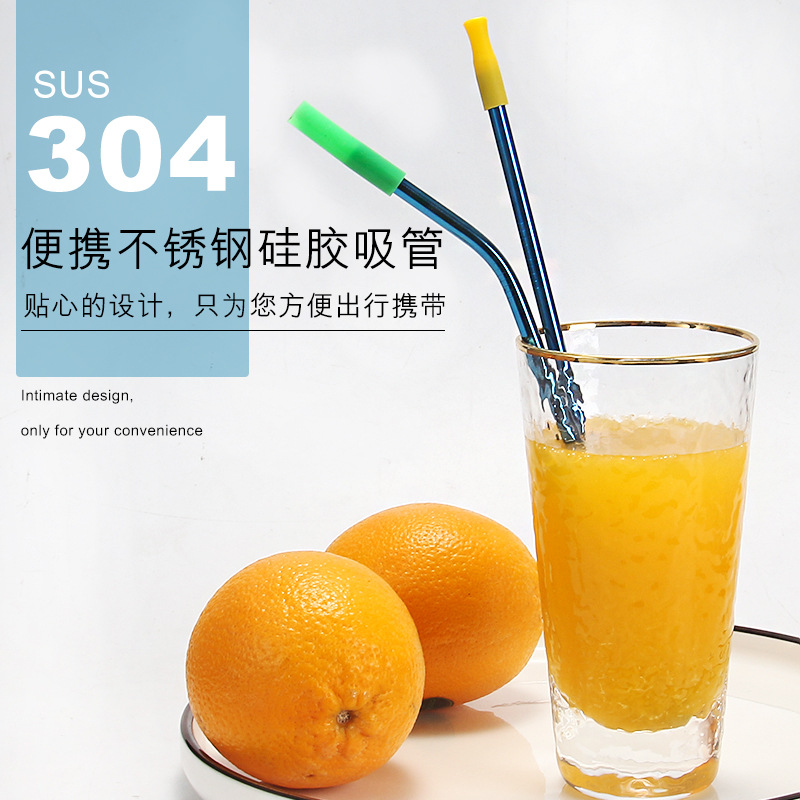 Amazon 18/8 Silicone head Stainless steel straw colour Repeat Use Metal straw