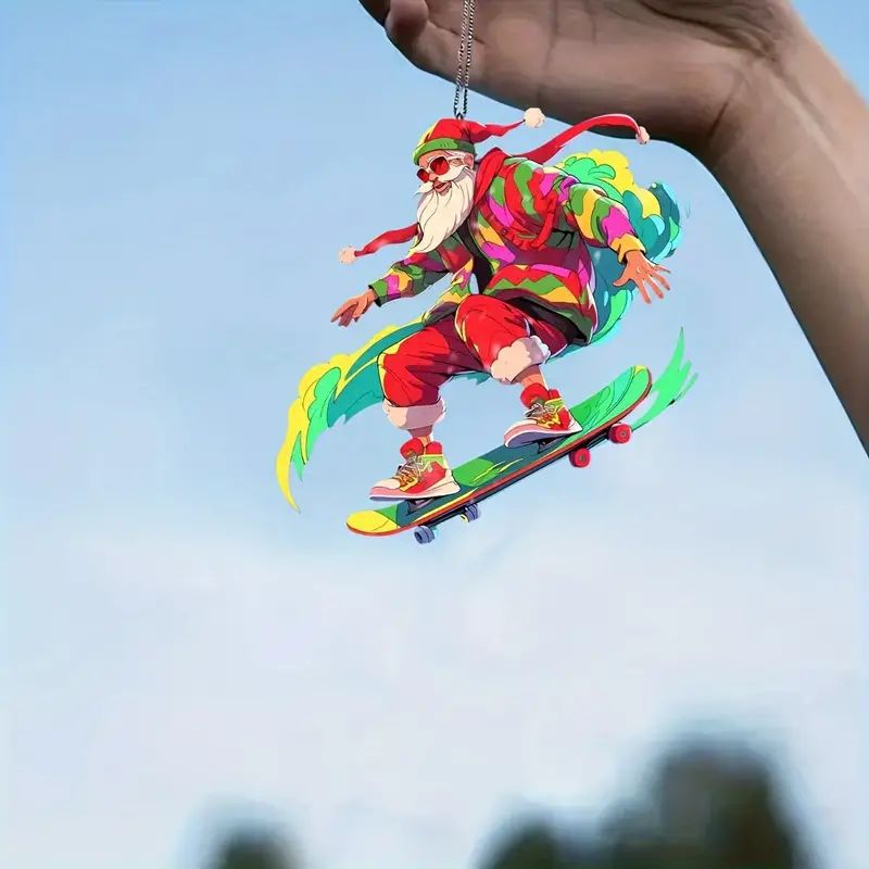 Cross-border cool Santa Claus fiestas colgante acrílico plano coche retrovisor colgante llavero colgante