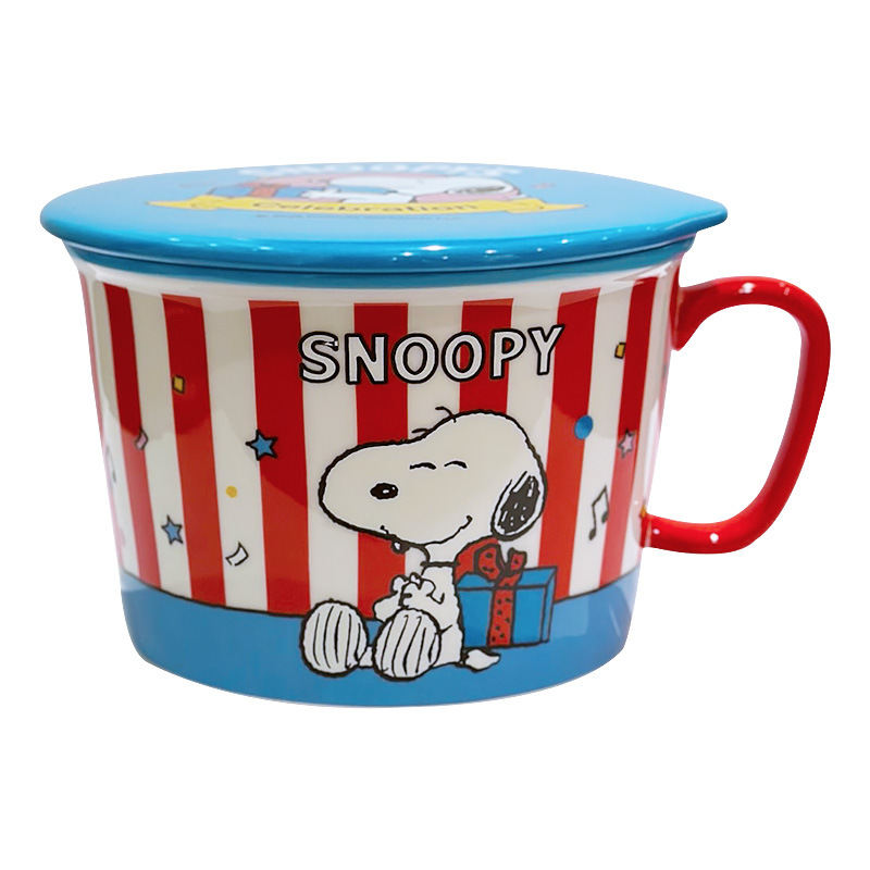 Snoopy co-marcado bol de fideos de cerámica, polvo de caracol, bol de microondas, gran capacidad, manejo de una sola oreja, caricatura para mujeres