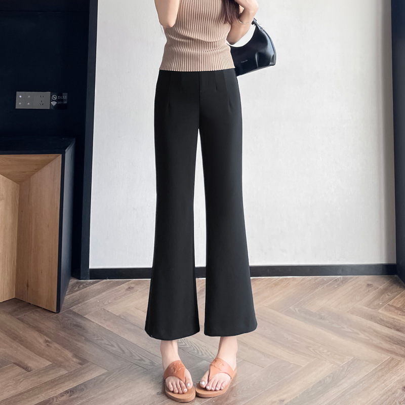 Black Cropped Flared Pants for Women, Summer Thin Casual Suit Pants, High-Waisted, Slimming, Flared Pants 16020 Black Cropped Flared Pants for Women, Summer Thin Casual Suit Pants, High-Waisted, Slimming, Flared Pants 16020