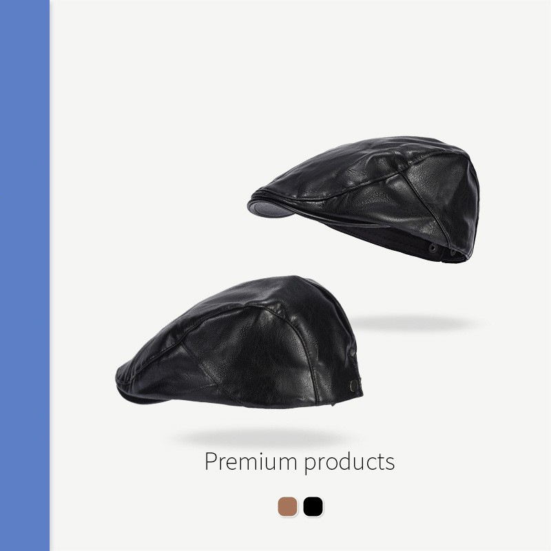 Estilo coreano pu cuero delantero sombrero de las mujeres de primavera y verano japonés retro boina marrón moda enarboló tapa de los hombres de moda negro