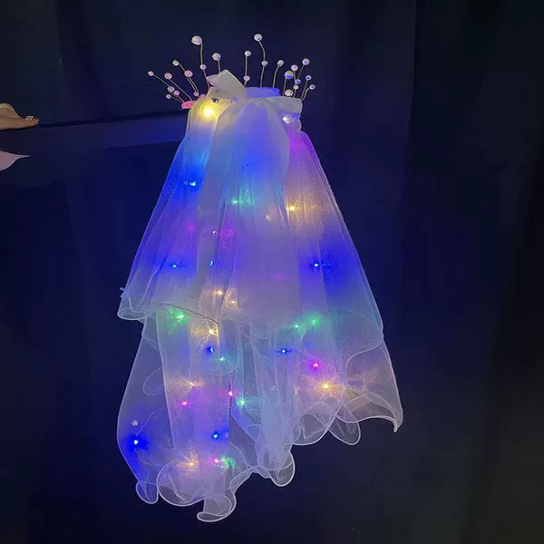 Crown Lantern Double Layer Veil with Pearl Bow