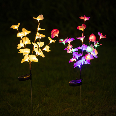 跨境太陽能防雨蝴蝶蘭花燈草坪地插地庭院花園裝飾戶外歐式氛圍燈