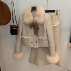 韩版加厚羽绒服小香套装女冬季2025新款韩剧女主穿搭半身裙两件套