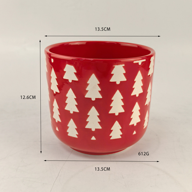 Maceta de cerámica Estilo nórdico, lujo ligero, Navidad creativa, patrón de árbol de Navidad, patrón de hojas, planta verde, planta en maceta de mimosa carnosa