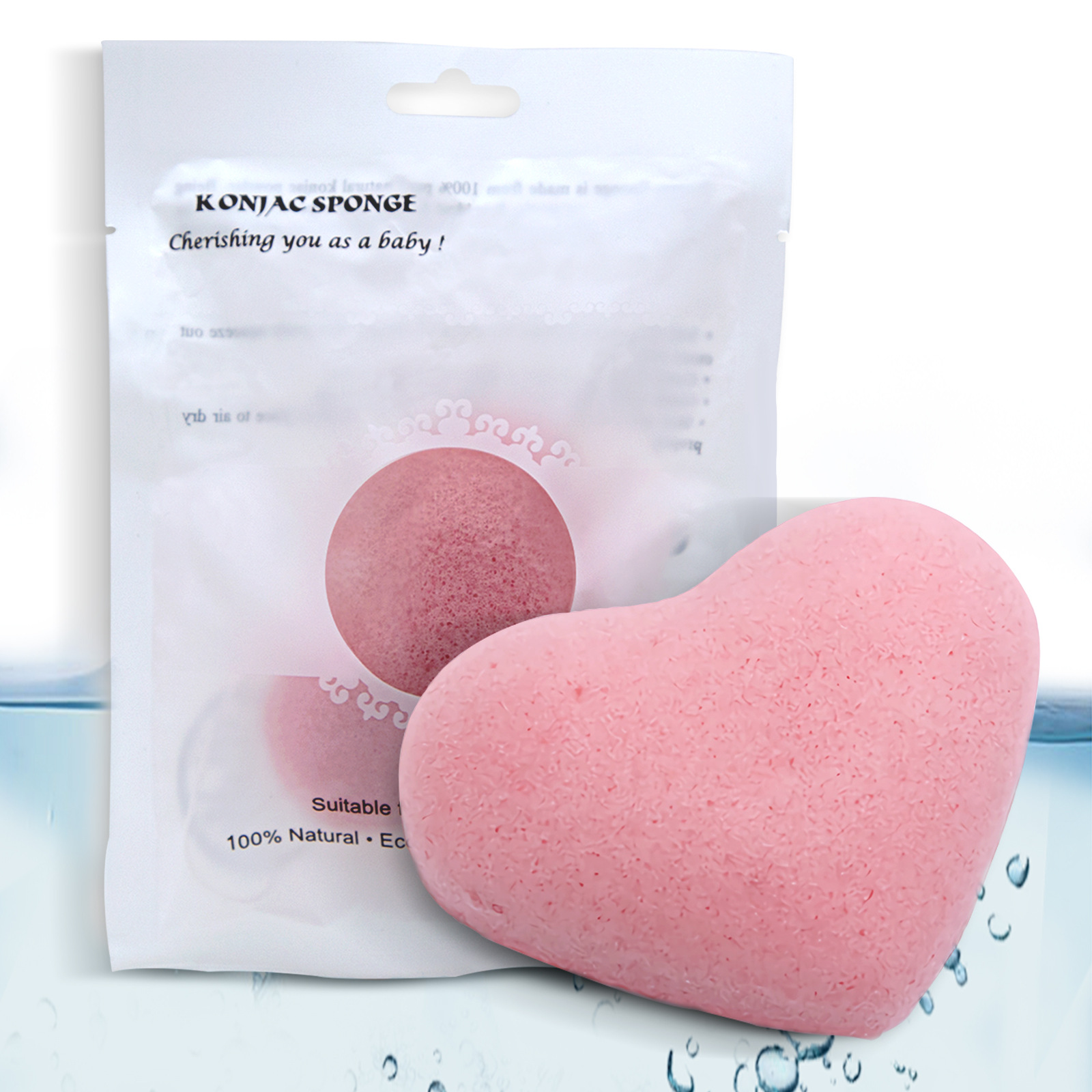 Heart-shaped Pink Konjac Facial Cleansing Sponge Gentle Exfoliating Cleansing Puff Natural Soft Washcloth