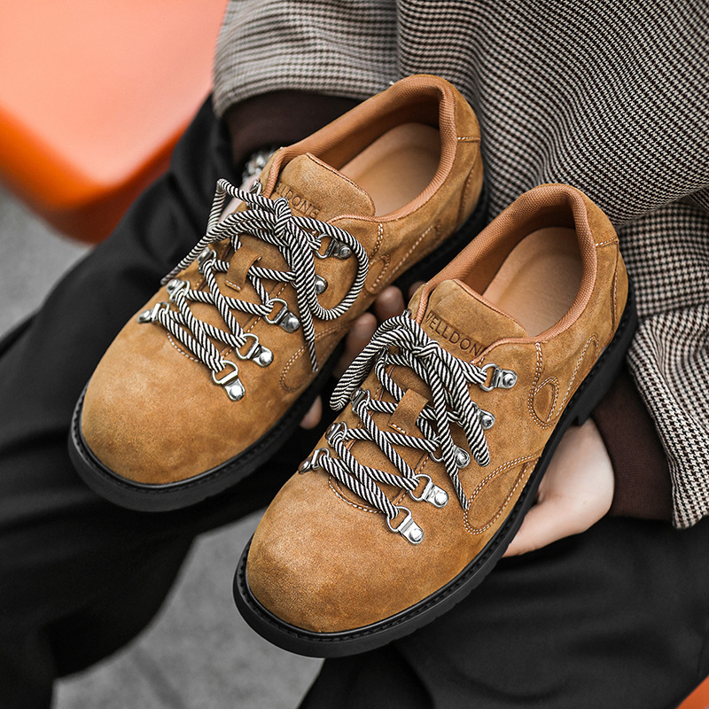 Vintage Hiking Derby Shoes, Suede Leather, New Spring Model, Men's British Work Shoes, Thick-Soled Height-Increasing Casual Leather Shoes for Men 6280