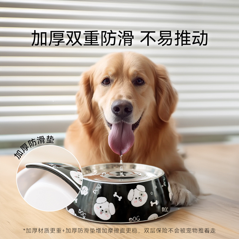 Nuevos dibujos animados impresión de melamina perros de acero inoxidable un solo tazón para perros grandes de cabello dorado gran tazón para perros grandes tazón para gatos tazón para mascotas