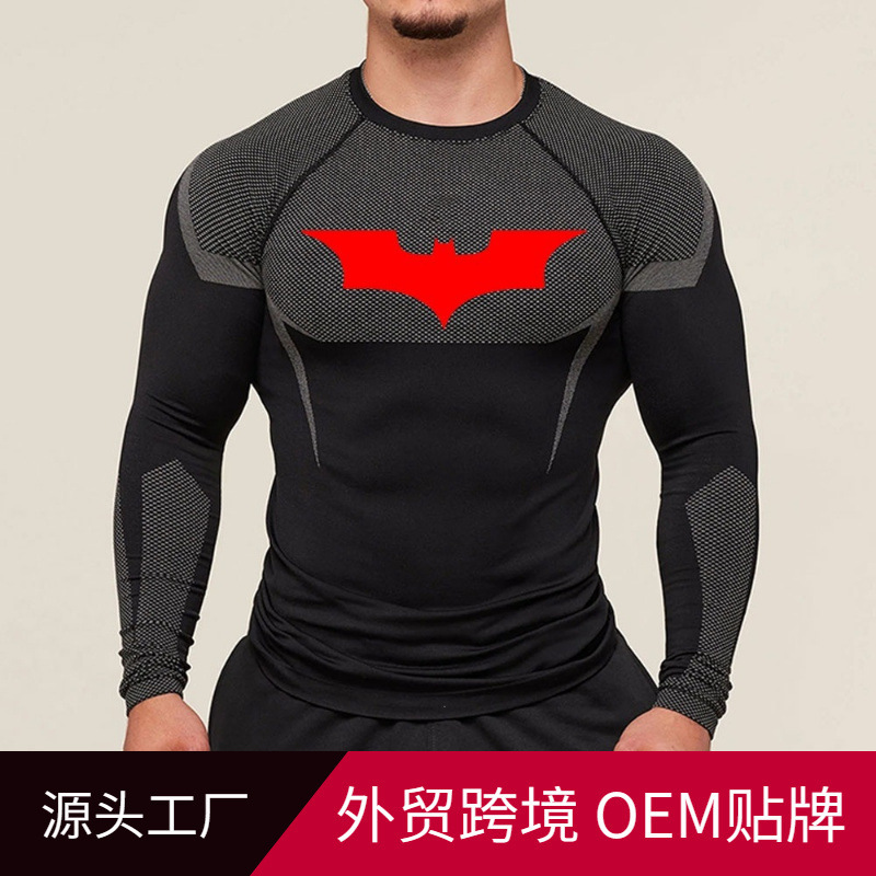 Youngla Men's Batman Collaboration Fitness Tight-Fitting High-Elastic Long-Sleeve T-Shirt Quick-Dry Breathable Sports Training Top Youngla Men's Batman Collaboration Fitness Tight-Fitting High-Elastic Long-Sleeve T-Shirt Quick-Dry Breathable Sports Training Top
