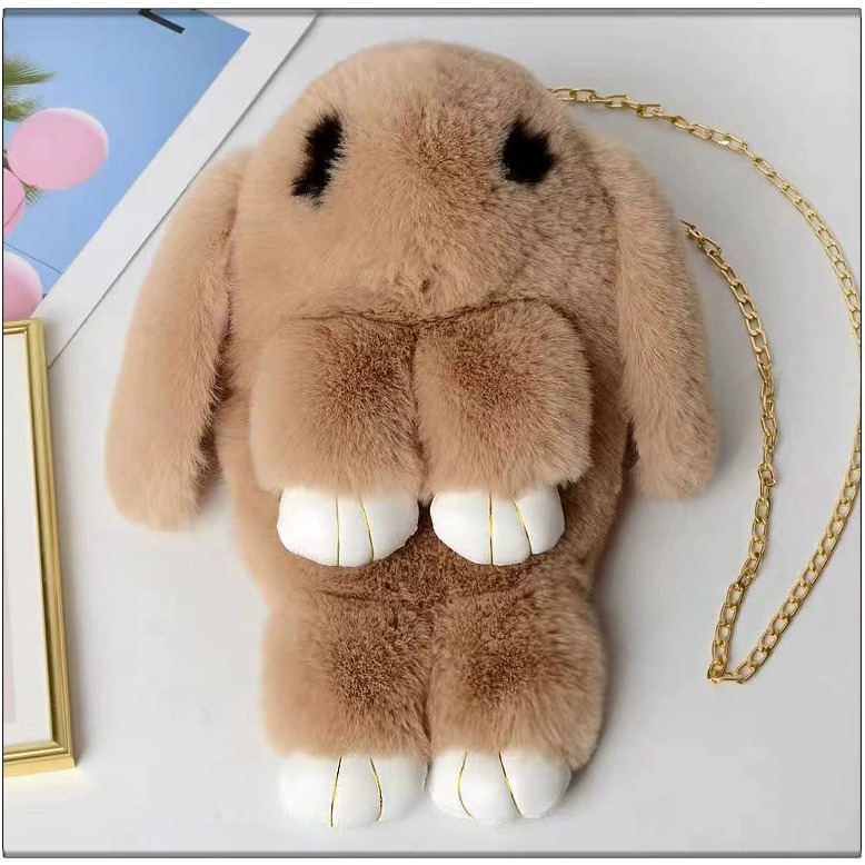 新款韩版毛绒兔子包包可爱儿童链条背包女单肩包仿獭兔毛斜跨兔包