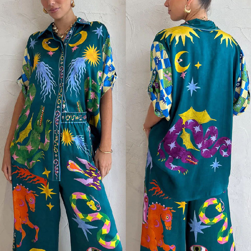 210g Weight Short Sleeve Sleeve Length Single Breasted Placket Type Wholesale Women's Casual Printing Short Sleeve Printing Blouses