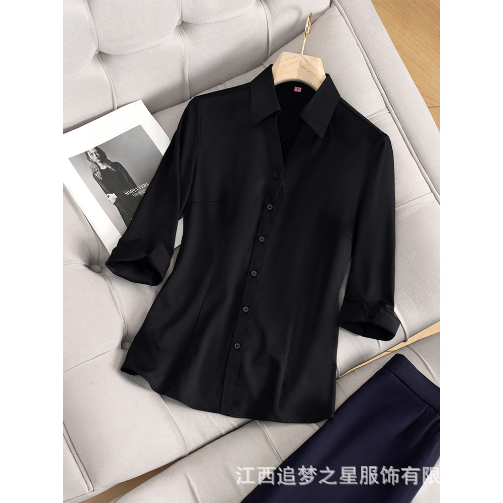 2C019 싱글 블랙 세븐 슬리브 셔츠
